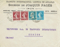 Tarifs Postaux Etranger Du 01-04-1924 (16) Pasteur N° 176 50 C. + Semeuse 20 C. + 25 C.  Lettre 40 G. 11-07-1925 - 1922-26 Pasteur