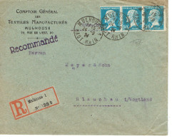 Tarifs Postaux Etranger Du 01-04-1924 (22) Pasteur 50 C. X 3  Lettre Reccommandée 20  G. 24-09-1924 - 1922-26 Pasteur
