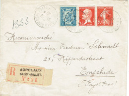 Tarifs Postaux Etranger Du 01-04-1924 (24) Pasteur N° 175 45 C. + Ronsard 75 C. + Semeuse 30 C.  Lettre Recommandée 20 - 1922-26 Pasteur