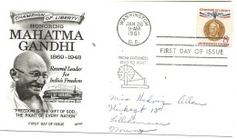 USA  1961 Freedom Fighter: Mahatma Gandhi, Mi 805, FDC - Brieven En Documenten
