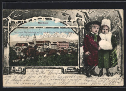 AK Bamberg, Blick Vom Michaelsberg Auf St. Jakobskirche Und Die Altenburg, Kinderpaar Im Schnee  - Bamberg