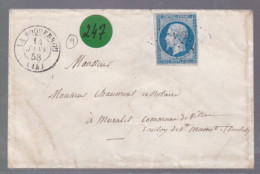 Un  Timbre  Napoléon III   N°  14     20 C Bleu   Sur  Enveloppe  ( S . C ) Départ Roquebron     Destination  Muratet - 1849-1876: Classic Period