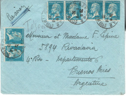 181 X 6 Pasteur 1,50 F. Bleu (146) Lettre Par Avion Pour L'Argentine  Tarifs Du 01-08-1926 - 1922-26 Pasteur