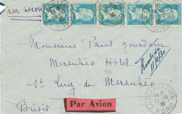 181 X 5 Pasteur 1,50 F. Bleu (147) Lettre Par Avion Pour Le Brésil  Tarifs Du 01-08-1926 - 1922-26 Pasteur