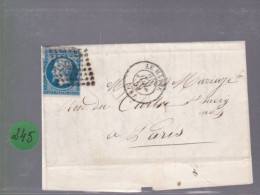 Un  Timbre  Napoléon III   N°  14     20 C Bleu   Sur  Lettre  Départ  Le Havre  1859  Destination Paris - 1849-1876: Klassik
