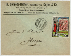 Schweiz 1907, Kreuz Und Wertziffer, Brief Zürich - Horgen, Trägervignette Passugger Heilquellen, Mineralwasser - Cartas & Documentos