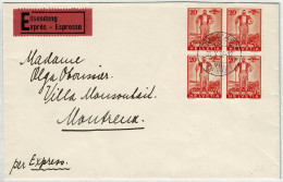 Schweiz 1936, Zuschlagsmarken Wehranleihe Pro Patria, Brief Express Zollikon - Montreux - Covers & Documents