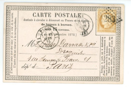 CARTE PRECURSEUR Envoi Du Pharmacien SAINTORENS à DAX 40 Landes Pour Droguiste Darrasse à Paris Année 1875 - 1849-1876: Période Classique