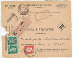 170 X 2  Pasteur 10 C. + 175 (44)Pasteur 45 C. Rouge Taxe Valeur à Recouvrer (devant Lettre)Tarifs Postaux Du 25-03-1924 - 1922-26 Pasteur