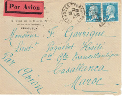 177 X 2 Pasteur 75 C. Bleu (149) Lettre Par Avion Pour Le Maroc Tarifs Du 09-08-1926  Au Dos Cachet Daguin à L'arrivée - 1922-26 Pasteur