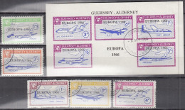 INSEL ALDERNEY (Guernsey), Nichtamtl. Briefmarken, 1 Block + 5 Marken, Gestempelt, Europa 1966, Flugzeuge, Luftfahrt - Alderney