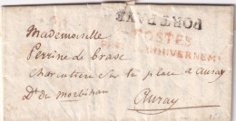 LETTRE. AUX ECURIES DU ROI PLACE DU CARROUSEL. POSTES PRES LE GOUVERNEMENT. PORT PAYÉ. 60 Rouge. POUR AURAY - 1801-1848: Precursors XIX