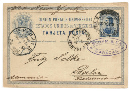 Venezuela 1891 10c Used UPU Postal Stationery Card From Caracas Via New York To Berlin Germany, Nice Postmarks - Venezuela