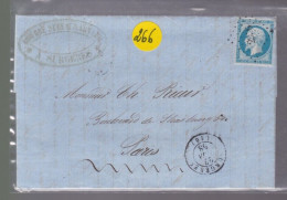Un  Timbre  Napoléon III   N°  14     20 C Bleu   Sur  Lettre 1858    Départ  Surgères   Pc 2956     Destination Paris - 1849-1876: Classic Period