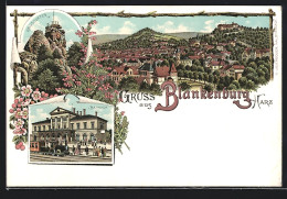 Lithographie Blankenburg / Harz, Totalansicht Der Stadt, Bahnhof, Grossvater  - Blankenburg