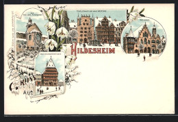 Winter-Lithographie Hildesheim, Templerhaus Und Haus Wedekind, Rathaus, Der 1000 Jähr. Rosenstock  - Sonstige & Ohne Zuordnung