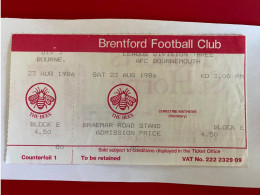 Football Ticket Billet Jegy Biglietto Eintrittskarte Brentford FC - AFC Bournemouth 23/08/1986 - Tickets D'entrée