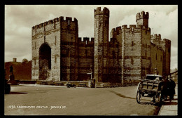 Ref 1645 - Judges Real Photo Postcard - Horse & Cart Caernarvon Castle - Wales - Caernarvonshire