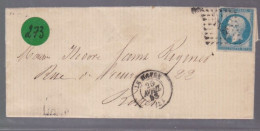 Un  Timbre  Napoléon III   N°  14     20 C Bleu   Sur  Lettre   Cachet Le Havre   1858     Destination  Rouen - 1849-1876: Periodo Classico