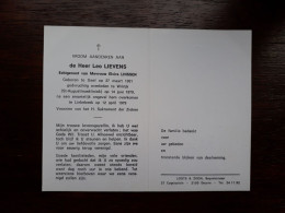 Leo Lievens ° Geel 1931 + Wilrijk 1979 X Elvira Linssen - Linkebeek - Todesanzeige