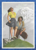 CPSM Illustrateur Boccasile Publicité Pour Le Tourisme Dans Le Val D' Aoste Couple Alpinisme Carte Vintage 10/15 Cm - Other & Unclassified