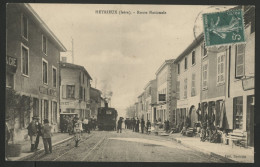 HEYRIEUX Route Nationale Avec Le Tramway Train Lyon - St Marcellin Edition Restouin, Plan Animé. - Autres & Non Classés