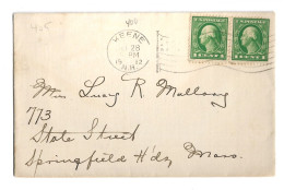 USA 1912 COVER FROM KEENE,N.H. TO SPRINGFIELD, MASS WITH RELEVANT PMK/CACHETS - Lettres & Documents