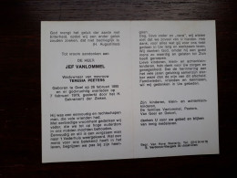 Jef Vanlommel ° Geel 1895 + Geel 1979 X Teresia Peeters (Fam: Van Geel - Dekort) - Obituary Notices