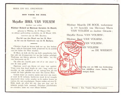 DP Juff. Irma Van Volsem / De Weerdt 34j. ° Welden 1916 † 1950 De Bock - Devotieprenten