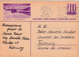 1932 Svizzera Intero Postale 10c Figurato ST. MORITZ - CASTASEGNA - Brieven En Documenten