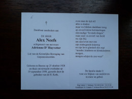 Alex Neefs ° Beerse 1928 + 1998 X Adrienne D'Huyvetter - Décès