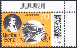 !a! GERMANY 2024 Mi. 3829 MNH SINGLE From Upper Right Corner - Cäcilie Berta Benz, German Automobile Pioneer - Nuovi