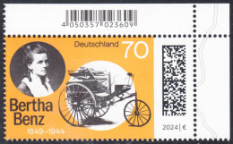 !a! GERMANY 2024 Mi. 3829 MNH SINGLE From Upper Right Corner - Cäcilie Berta Benz, German Automobile Pioneer - Nuevos