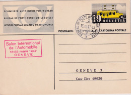 1947 Svizzera Intero Postale 10c Figurato Annullo SALONE DELL'AUTOMOBILE GINEVRA - Briefe U. Dokumente