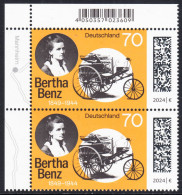 !a! GERMANY 2024 Mi. 3829 MNH Vert.PAIR From Upper Left Corner - Cäcilie Berta Benz, German Automobile Pioneer - Ongebruikt