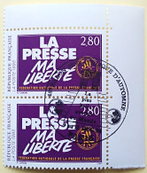 - N° 2917. Paire En Coin De Feuille. La Presse. Oblitéré Premier Jour - - Used Stamps