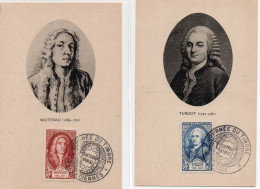 Cartes  Maxi  1950 : WATTEAU,TURGOT Et DUPLEIX (lot De 3 Cartes) - 1950-1959