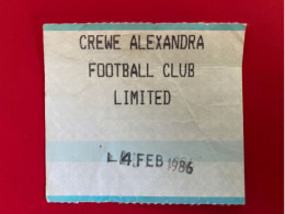 Football Ticket Billet Jegy Biglietto Eintrittskarte Crewe Alexandra FC - Game 04/02/1986 - Tickets D'entrée