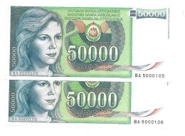 Yougoslavie Yugoslavia 50.000 Dinara 1988 UNC / NEUF - 2 Consecutive - Other - Europe