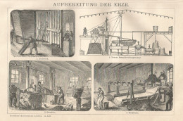 Trattamento Dei Minerali - Stampa Antica - 1901 Engraving - Prenten & Gravure
