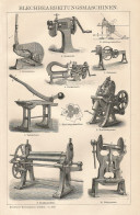 Macchine Lavorazione Lamiera - Xilografia D'epoca - 1901 Vintage Engraving - Prenten & Gravure