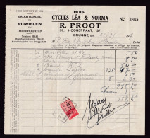 DDGG 088 - VELO/RIJWIEL - BRUGGE Huis Cycles Léa § Norma R. Proot - Faktuur 1937 Met Fiskale Zegel - Trasporti