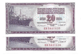 Yougoslavie Yugoslavia 20 Dinara 1981 UNC / NEUF - 2 Consecutive - Autres - Europe