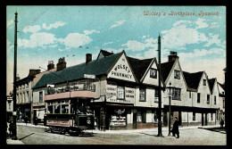 Ref 1645 - Early Postcard Tram At Wolsey's Birthplace Ipswich - Suffolk - Ipswich