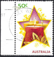AUSTRALIA 2009 QEII 50c Multicoloured, Christmas-Christmas Star & Candles FU With Side Gutter - Usati