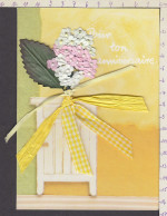 096304GF/ Carte Moderne De Luxe, Fleurs Et Feuille Appliquées, Rubans En Tissu - Birthday