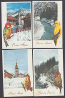 117835/ Paysages Avec Oiseaux, Lot De 4 Cartes - New Year