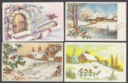 117842/ Paysages Avec Oiseaux, Lot De 4 Cartes - New Year