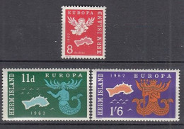 INSEL HERM (Guernsey), Nichtamtl. Briefmarken, 3 Marken, Ungebraucht **, Europa 1962, Landkarte, Symbole - Guernesey