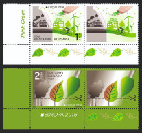 SALE!!! BULGARIA BULGARIE BULGARIEN 2016 EUROPA CEPT Think Green 2 Stamps + 2 Vignettes MNH ** - 2016